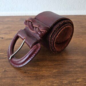 Vintage Brown Genuine Leather Woven Extra Wide Western Statement Belt Womens L